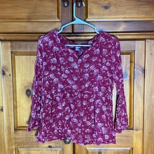 Old Navy Cranberry Red Floral Print Cute Shirt